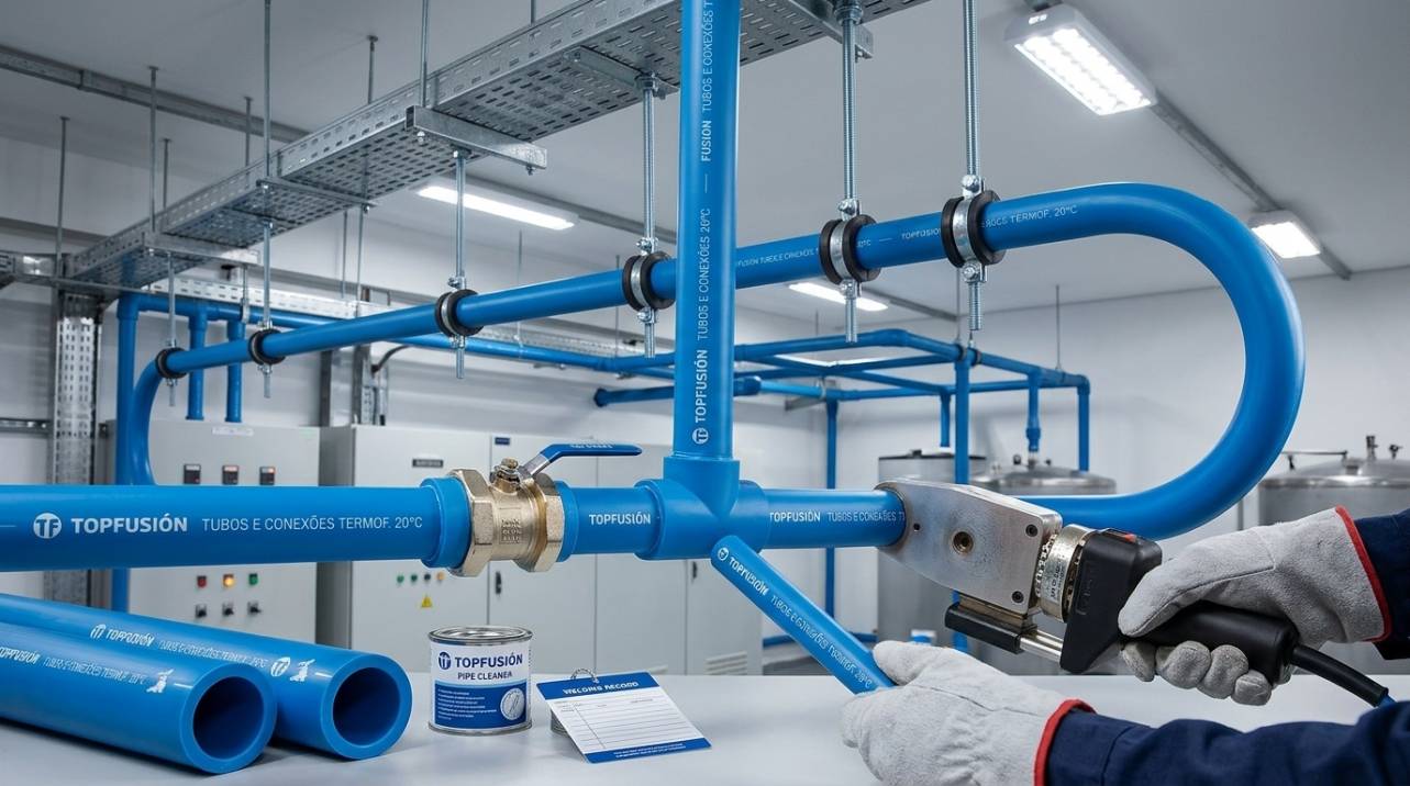 Instalação de tubulação PPR Top Fusion com processo de termofusão garantindo união molecular e sistema sem vazamentos