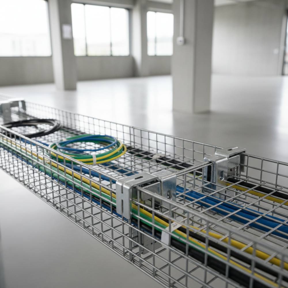 Detalhe da malha e conectores de pressão do Leito Aramado Elecon facilitando a instalação