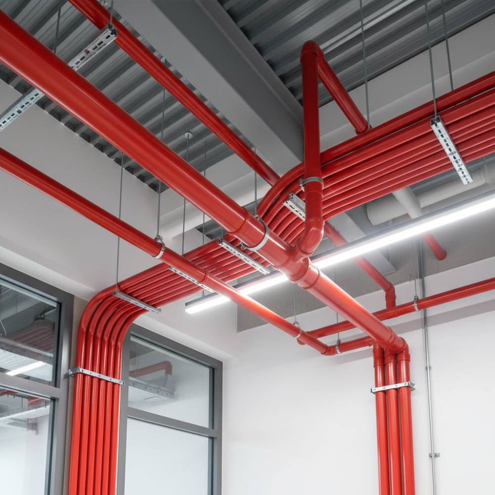 Eletroduto PVC vermelho rígido e flexível da Elecon, usado em sistemas de alarme de incêndio