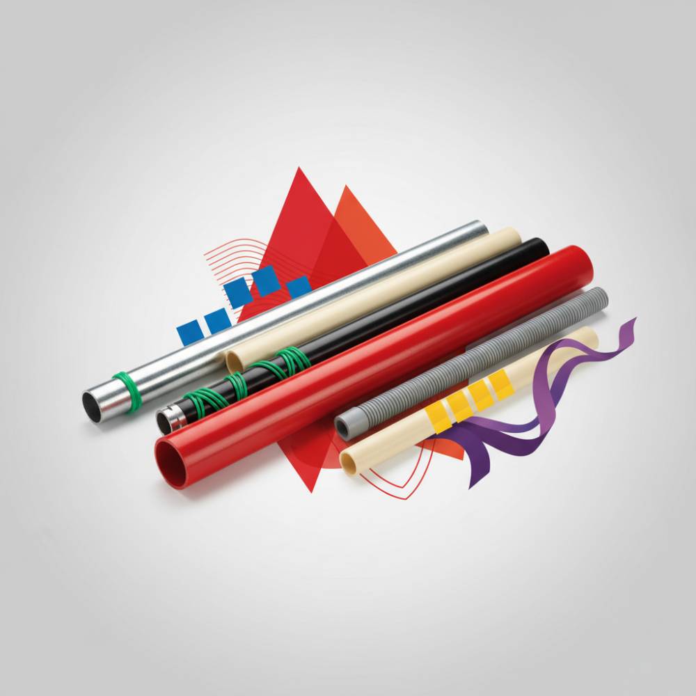 Tabela comparativa de propriedades de eletrodutos, destacando o PVC vermelho da Elecon