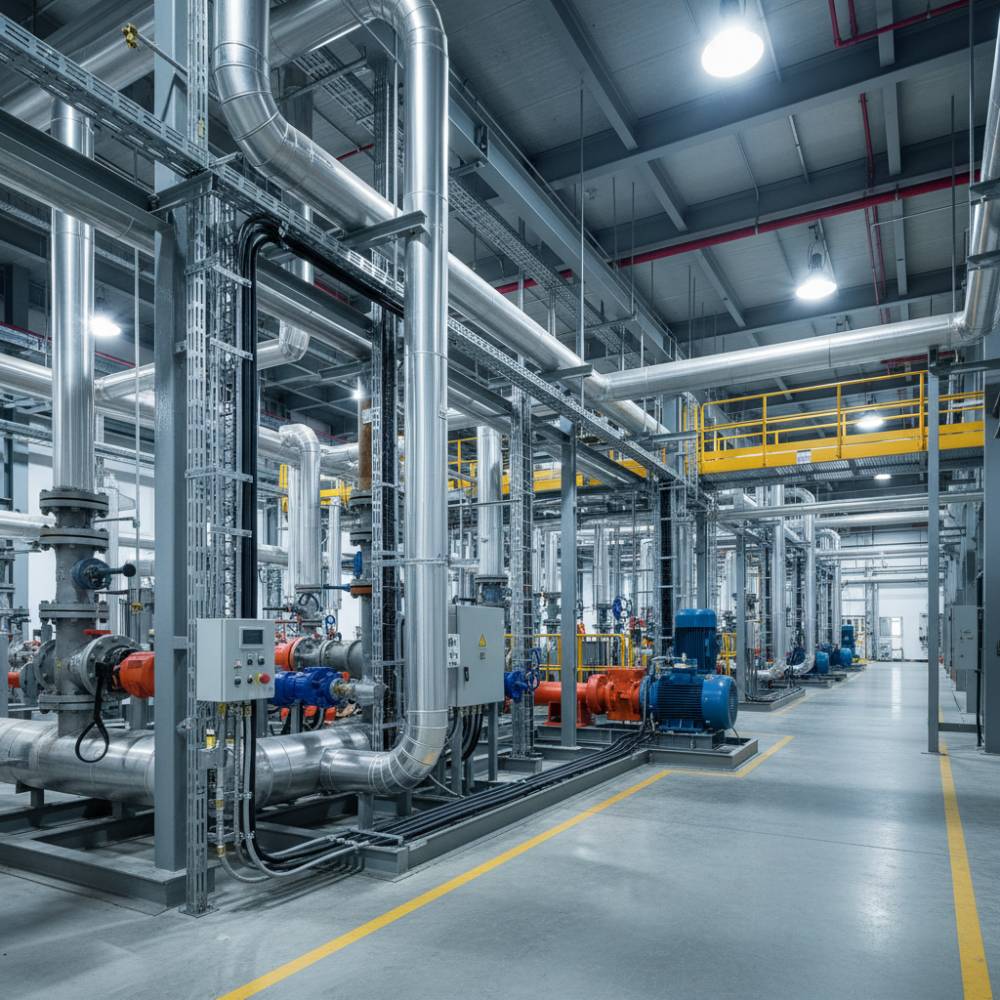 Eletrodutos flexíveis Sealtubo Elecon instalados em uma refinaria de petróleo, demonstrando proteção robusta em ambiente industrial.