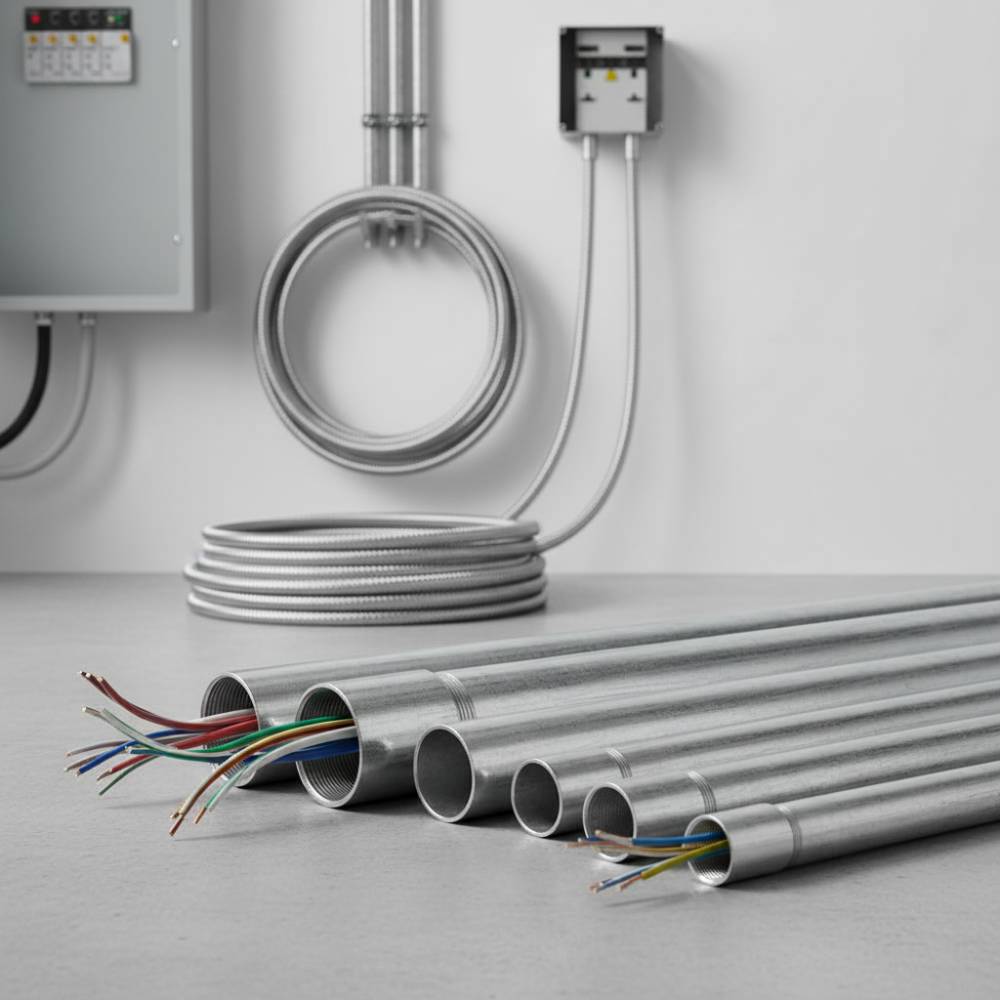 Eletrodutos rígidos e flexíveis em aço galvanizado para proteção de cabos elétricos