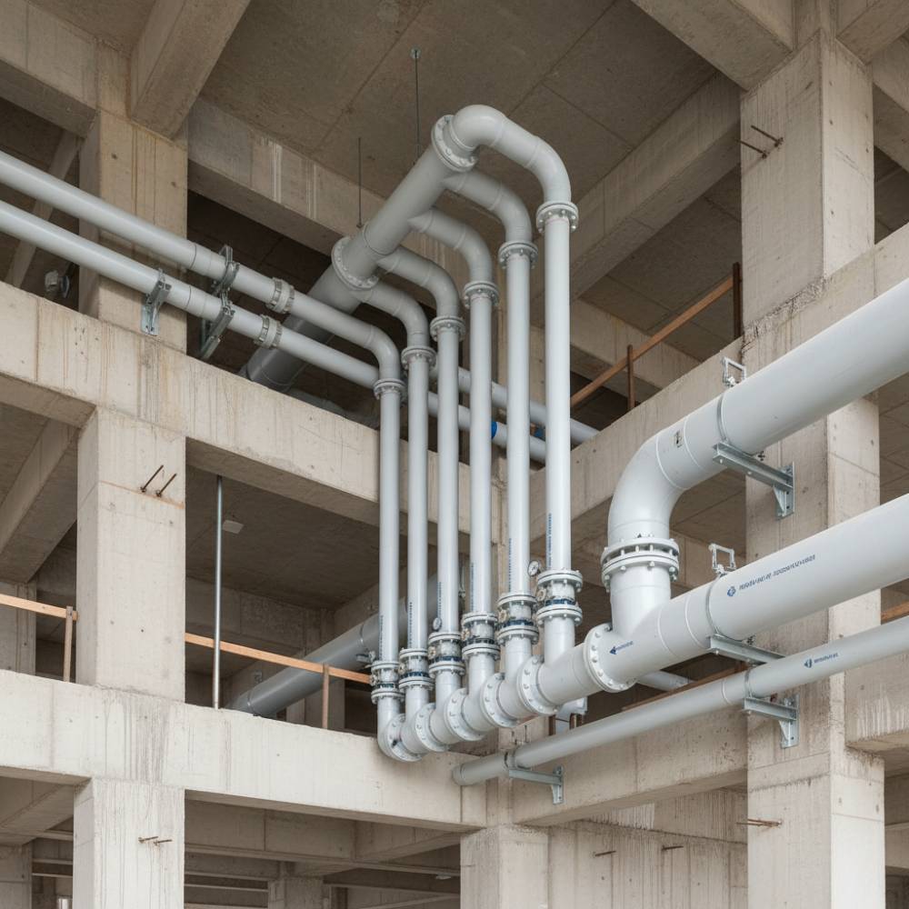 Sistema de tubulação Amanco Série R com junta soldável aplicado em estrutura de concreto