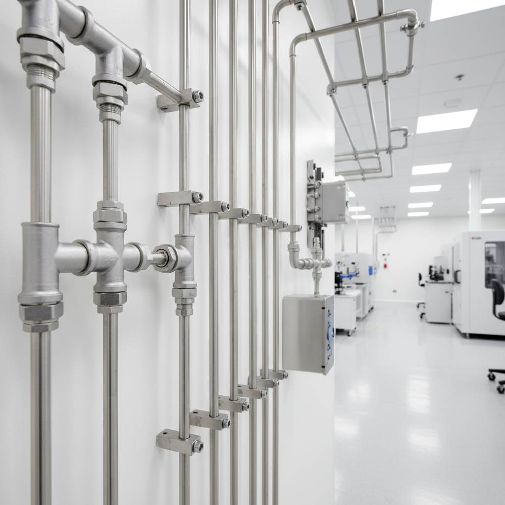 Conectores e eletrodutos inox Elecon em montagem industrial