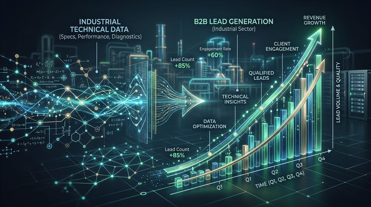 Gráfico mostrando a relação entre dados técnicos e o aumento da geração de leads B2B na indústria